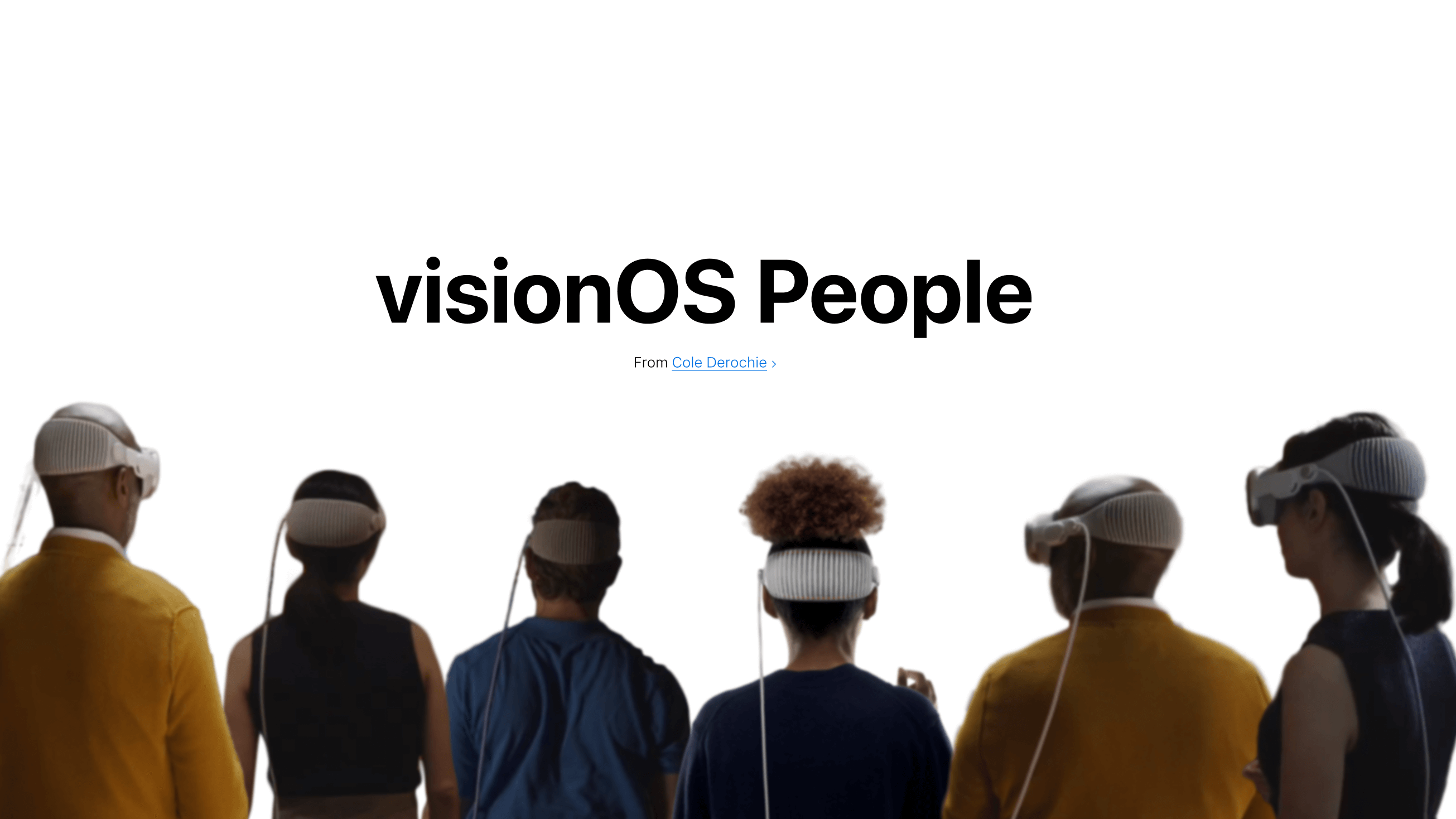 Various people wearing Apple Vision Pro headsets